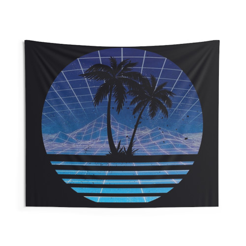 Retro 80s Outrun Sunset Palm Tapestry