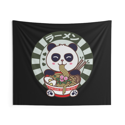 Kawaii Panda Eating Japanese Ramen Noodles Tapestry
