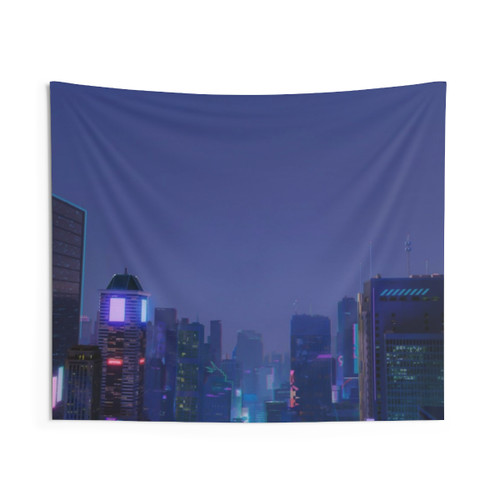Neon Purple New York City Skyline Tapestry