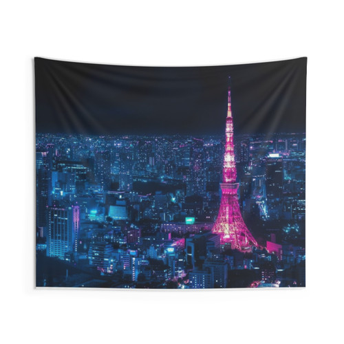 Tokyo Tower Cyberpunk Tapestry
