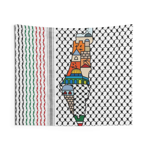 Palestinian Map Tapestry with Kufiya Pattern
