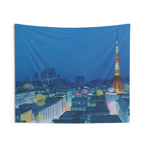 Retro Anime Skyline Tapestry
