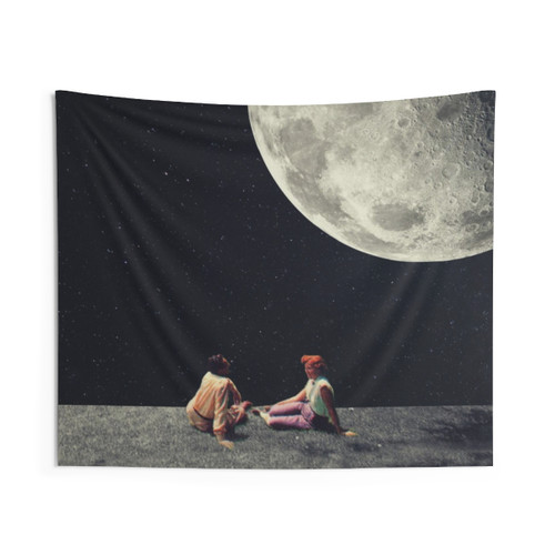 Vintage collage moon smile tapestry