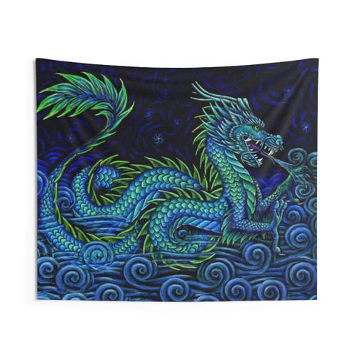 Vibrant Chinese Azure Dragon Tapestry