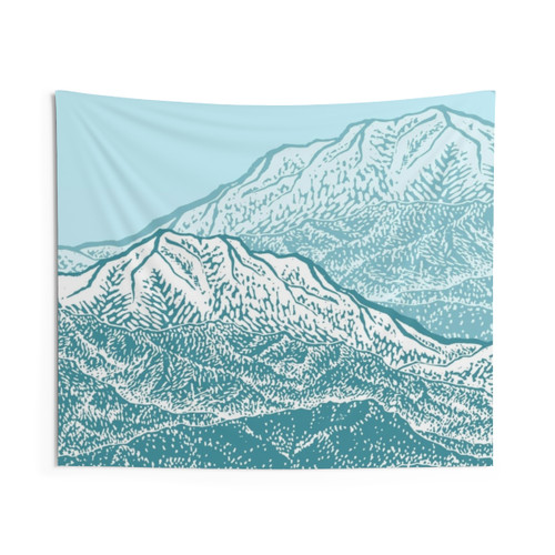 Distant Snow Linocut Tapestry - Landscape Mountainscape Wall Art