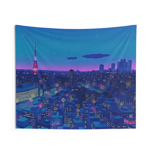 Tokyo Cityscape Night Tapestry - Vaporwave Aesthetic Decor