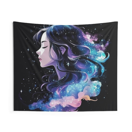 Anime Girl in Starlit Magical World Tapestry