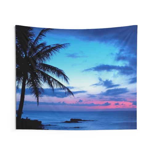 Tropical Island Sunset Landscape Tapestry