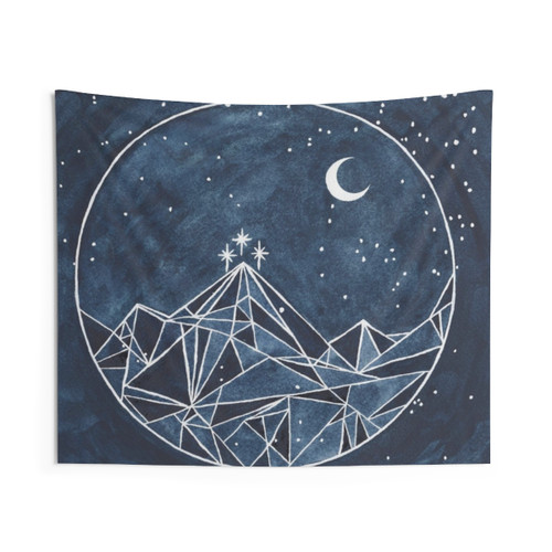 Night Court Moon and Stars Tapestry - Watercolor and Ink Fantasy Design