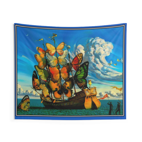 Vintage Surreal Abstract Fantasy Butterfly Ship Tapestry