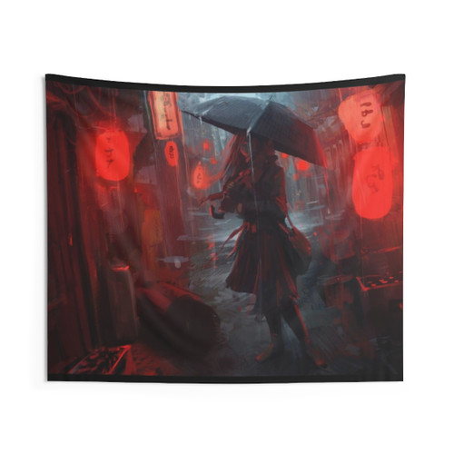 Anime Red District Tapestry Wall Hanging