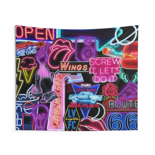 Neon Sign Collage Tapestry