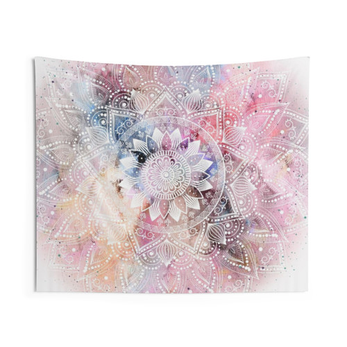 Whimsical White Watercolor Mandala Tapestry