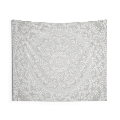 Mandala Soft Gray Tapestry Wall Hanging