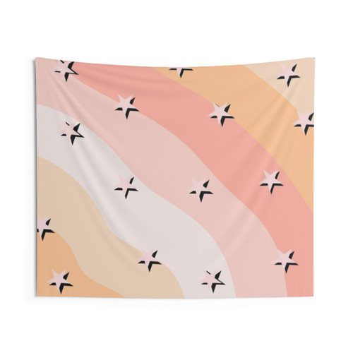 Peach Clouds and Stars Striped Pattern Tapestry Wall Hanging