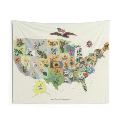 Vintage US State Flower Map Tapestry