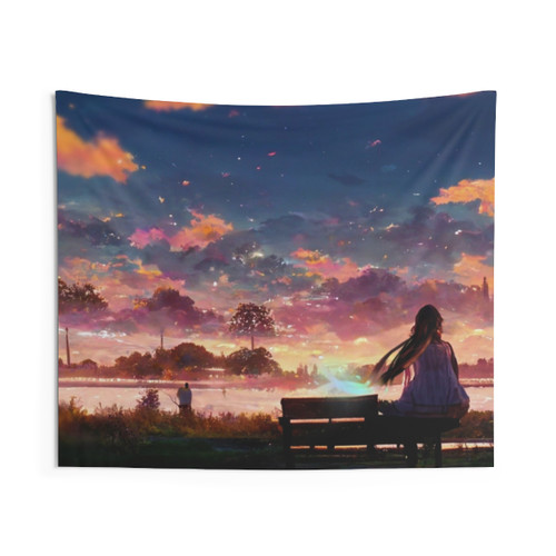Anime Girl Sitting on Bench Tapestry