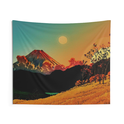 Nature Landscape Tapestry with Mountain, Sun and Moon
