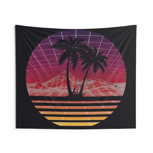 Retro 80s Outrun Sunset Palm Tree Tapestry