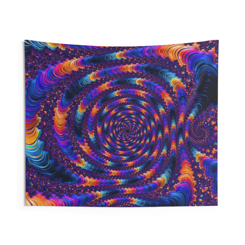 Spiral Fractal Tapestry with Blue and Orange Stripes