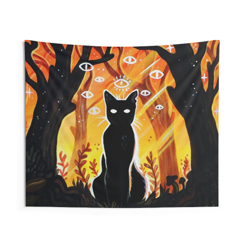 Omnipotent Fall Tapestry - Magical Cat Landscape Art