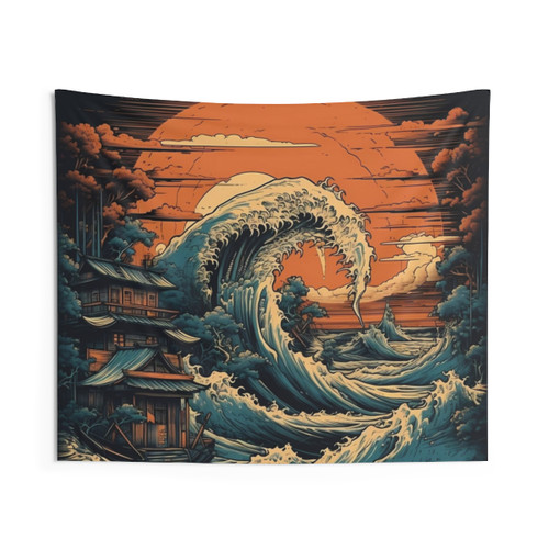 Vintage Japanese Hokusai Manga Tapestry