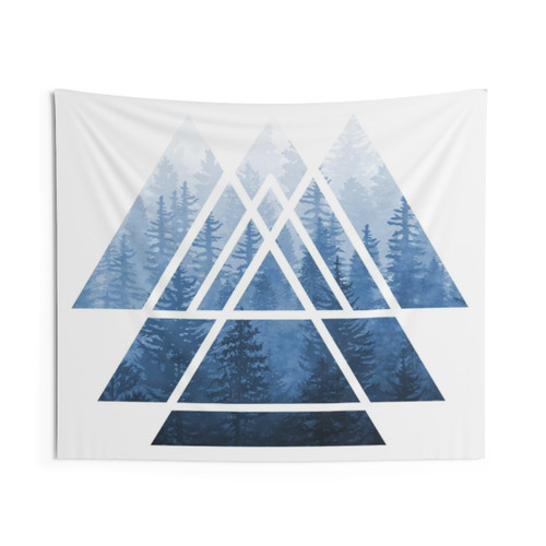Sacred Geometry Triangles Tapestry - Misty Forest Blues