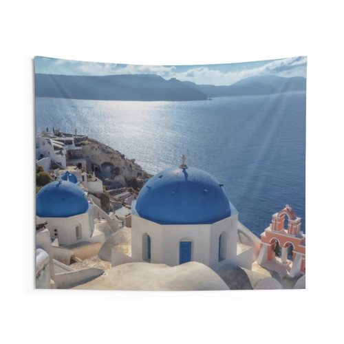 Santorini Island Tapestry - Aegean Architectural Artwork