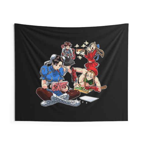 Colorful Anime Tapestry featuring Chun Li and Ken from Street Fighter