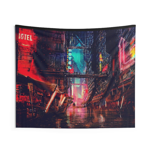 Anime Cyberpunk Downtown Tapestry Wall Art