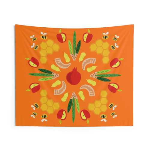 Large Yomim Noraim Orange Jewish Tapestry