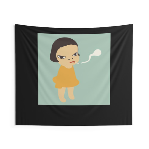 Japanese Anime Tapestry Featuring Yoshitomo Nara's Smoking Girl