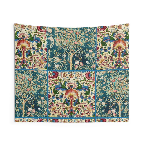 Art Nouveau Floral Tapestry with Pomegranate Tree, Birds and Flowers