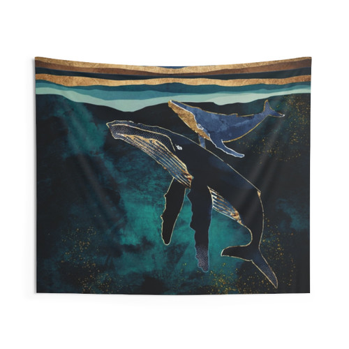 Moonlit Whales Tapestry - Serene Ocean Wall Art