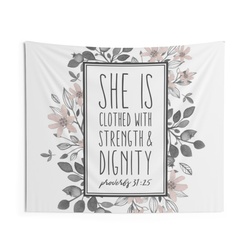 Inspirational Christian Quote Floral Tapestry