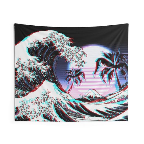 Vaporwave Aesthetic Great Wave off Kanagawa Tapestry