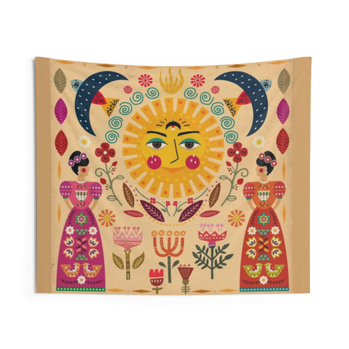 Vibrant Frida Kahlo Inspired Folk Art Tapestry