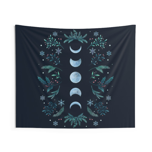 Moonlit Garden Teal Snow Tapestry