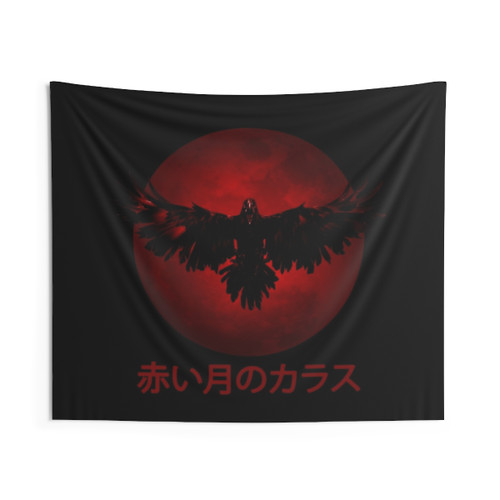 Red Moon and Crow Mystical Tapestry