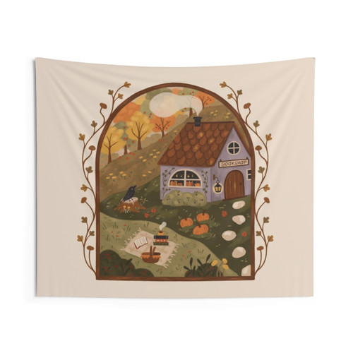 Autumn Bookshop Tapestry Wall Decor