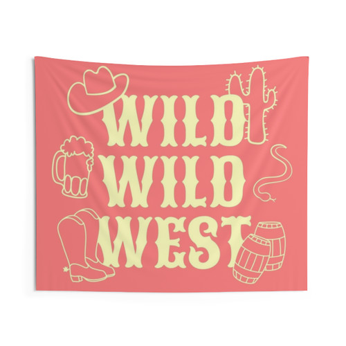 Rustic Wild West Tapestry with Cowboy, Cactus and Desert Motifs