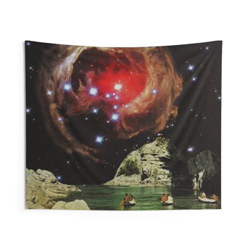 Surreal Canoe Tapestry - Celestial Landscape Wall Art