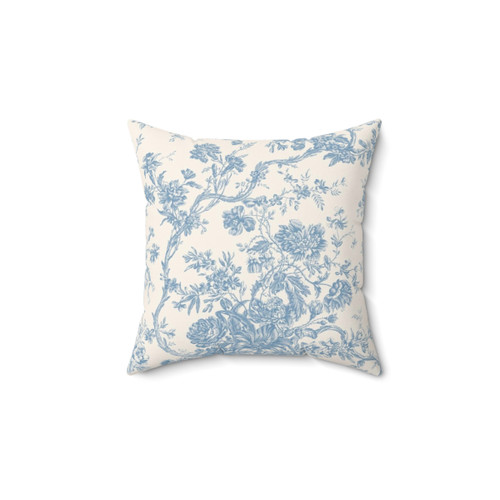 French Blue Floral Toile de Jouy Pattern Pillow