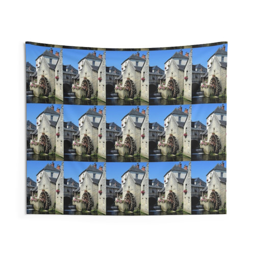 Picturesque Waterwheel Tapestry - Bayeux, France Decor