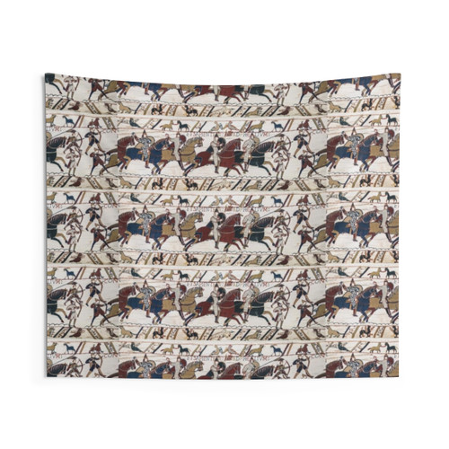 Bayeux Tapestry depicting the Battle of Hastings in 1066 between Norman knights and Saxon soldiers