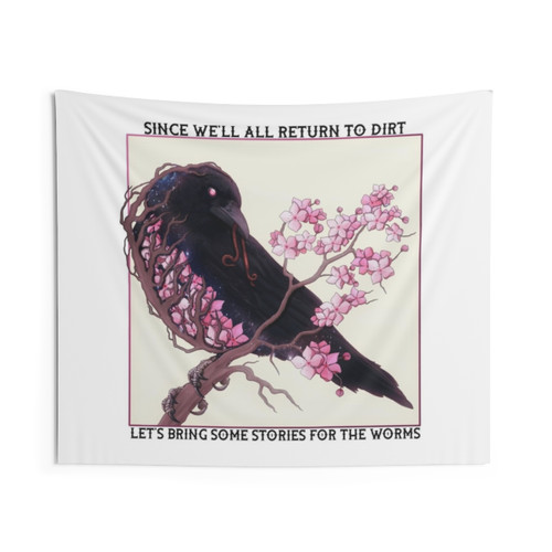Surreal Cherry Blossom Crow Tapestry