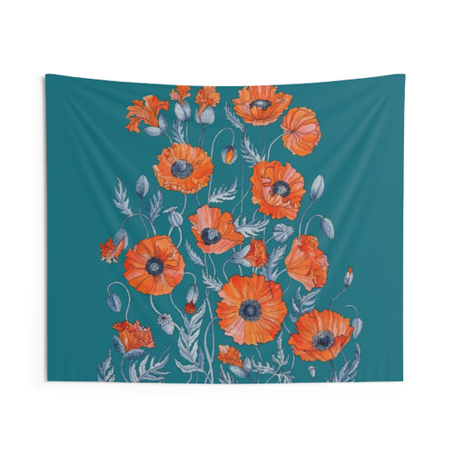 Floral Botanical Poppy Tapestry Wall Art
