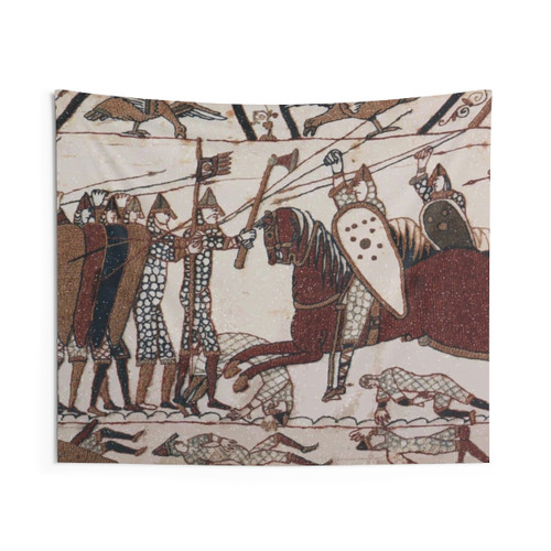 Bayeux Tapestry Fragment Reproduction - Medieval Wall Art Depicting Norman Knights Charging Anglo-Saxon Warriors