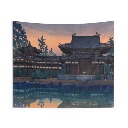 Dusk at Byodoin Temple Vintage Woodblock Print Tapestry