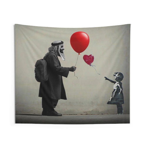 Arab with Girl with Red Balloon Tapestry - Banksy Inspired